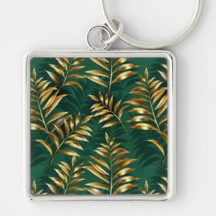 Seamless pattern with golden ferns key ring