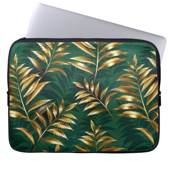 Seamless pattern with golden ferns laptop sleeve (Front)