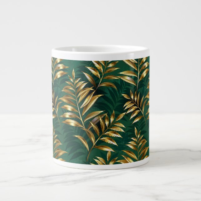 Seamless pattern with golden ferns large coffee mug (Front)