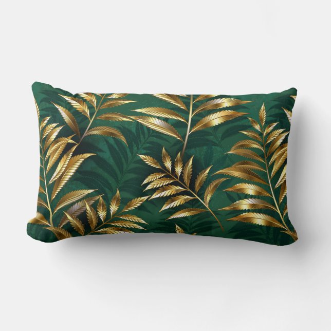 Seamless pattern with golden ferns lumbar cushion (Front)