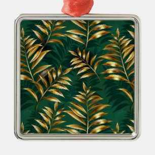 Seamless pattern with golden ferns metal ornament