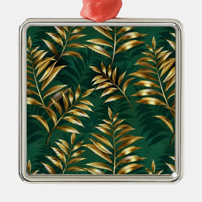 Seamless pattern with golden ferns metal ornament (Front)
