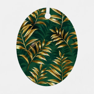 Seamless pattern with golden ferns metal tree decoration
