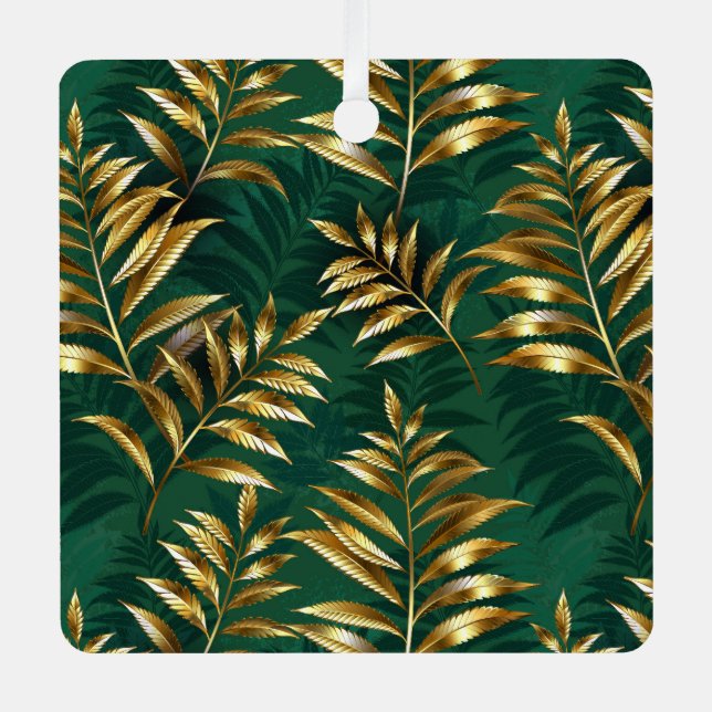Seamless pattern with golden ferns metal tree decoration (Front)