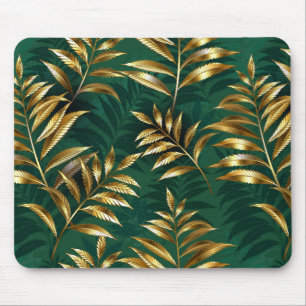 Seamless pattern with golden ferns mouse pad