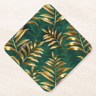 Seamless pattern with golden ferns paper coaster