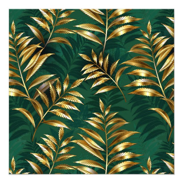 Seamless pattern with golden ferns photo print (Front)