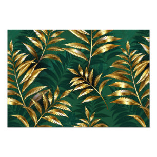 Seamless pattern with golden ferns photo print