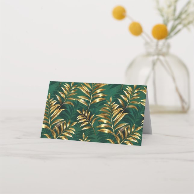 Seamless pattern with golden ferns place card (Front)