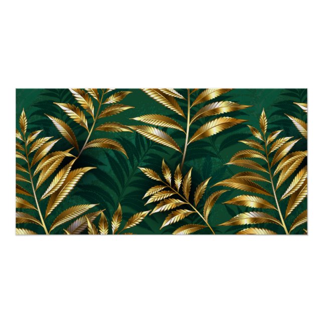 Seamless pattern with golden ferns poster (Front)