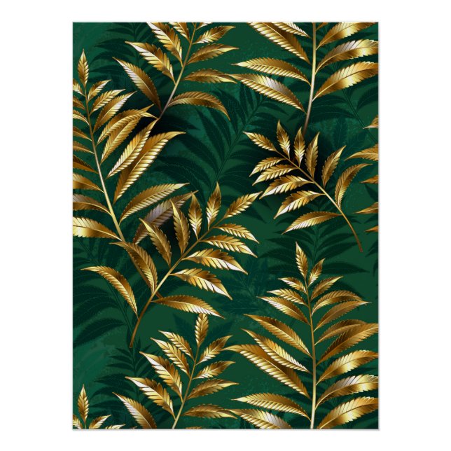 Seamless pattern with golden ferns poster (Front)