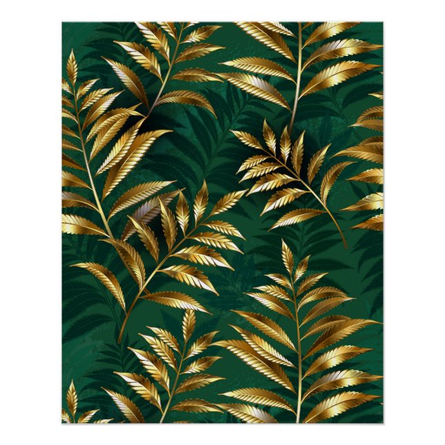 Seamless pattern with golden ferns poster (Front)