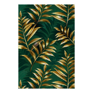 Seamless pattern with golden ferns poster