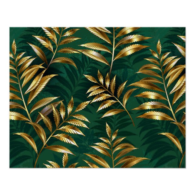 Seamless pattern with golden ferns poster (Front)
