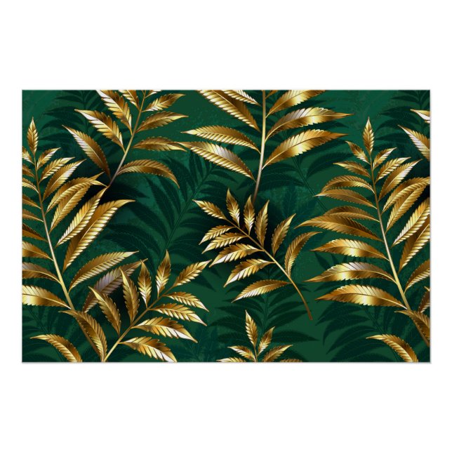 Seamless pattern with golden ferns poster (Front)
