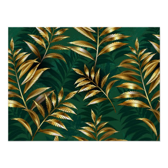 Seamless pattern with golden ferns poster (Front)