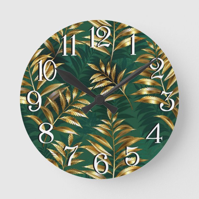 Seamless pattern with golden ferns round clock (Front)