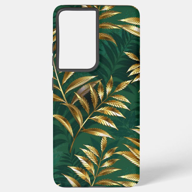 Seamless pattern with golden ferns samsung galaxy s21+ case (Back)