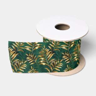Seamless pattern with golden ferns satin ribbon