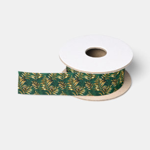 Seamless pattern with golden ferns satin ribbon