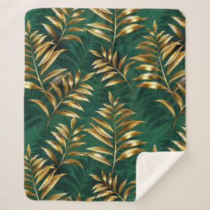 Seamless pattern with golden ferns sherpa blanket