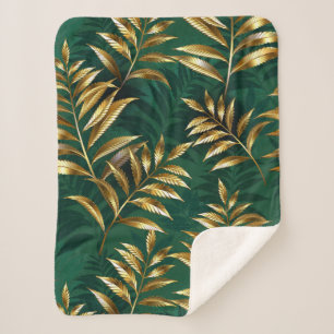 Seamless pattern with golden ferns sherpa blanket