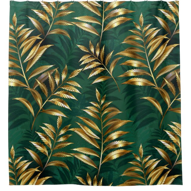 Seamless pattern with golden ferns shower curtain (Front)