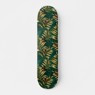 Seamless pattern with golden ferns skateboard
