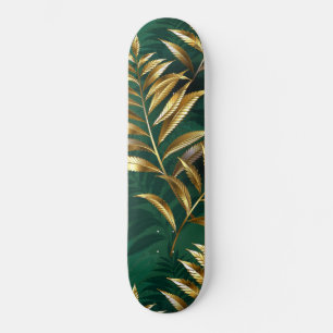 Seamless pattern with golden ferns skateboard