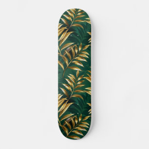 Seamless pattern with golden ferns skateboard