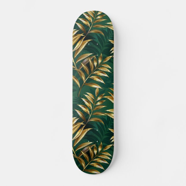 Seamless pattern with golden ferns skateboard (Front)