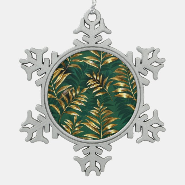 Seamless pattern with golden ferns snowflake pewter christmas ornament (Front)