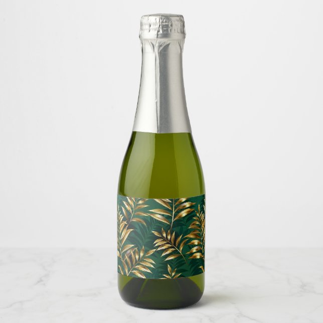 Seamless pattern with golden ferns sparkling wine label (Front)