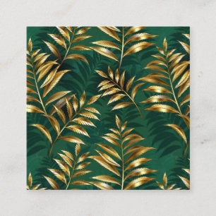 Seamless pattern with golden ferns square business card