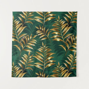 Seamless pattern with golden ferns tapestry