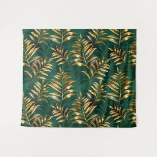 Seamless pattern with golden ferns tapestry