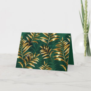 Seamless pattern with golden ferns thank you card