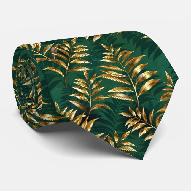 Seamless pattern with golden ferns tie (Rolled)