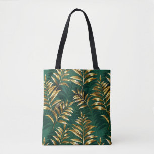 Seamless pattern with golden ferns tote bag