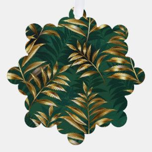 Seamless pattern with golden ferns tree decoration card