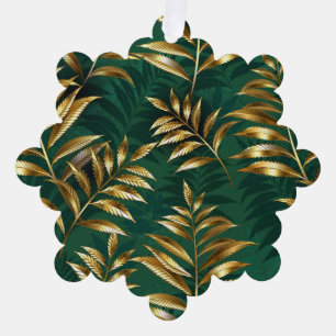 Seamless pattern with golden ferns tree decoration card