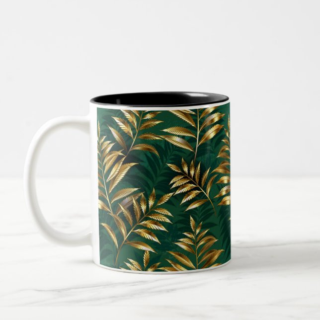 Seamless pattern with golden ferns Two-Tone coffee mug (Left)