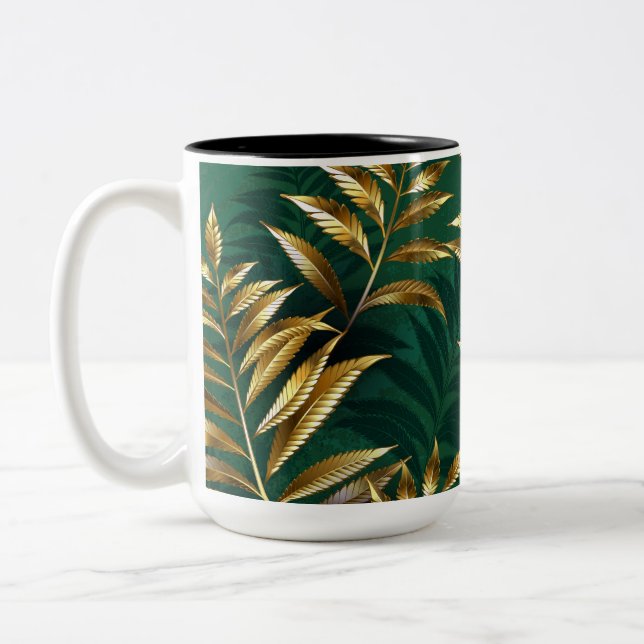 Seamless pattern with golden ferns Two-Tone coffee mug (Left)