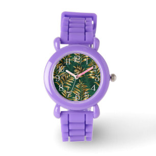Seamless pattern with golden ferns watch