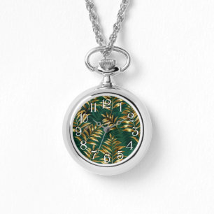 Seamless pattern with golden ferns watch