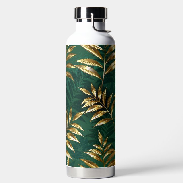 Seamless pattern with golden ferns water bottle (Left)