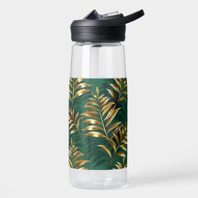 Seamless pattern with golden ferns water bottle (Left)