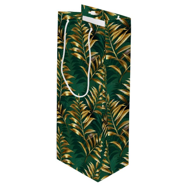 Seamless pattern with golden ferns wine gift bag (Front Angled)