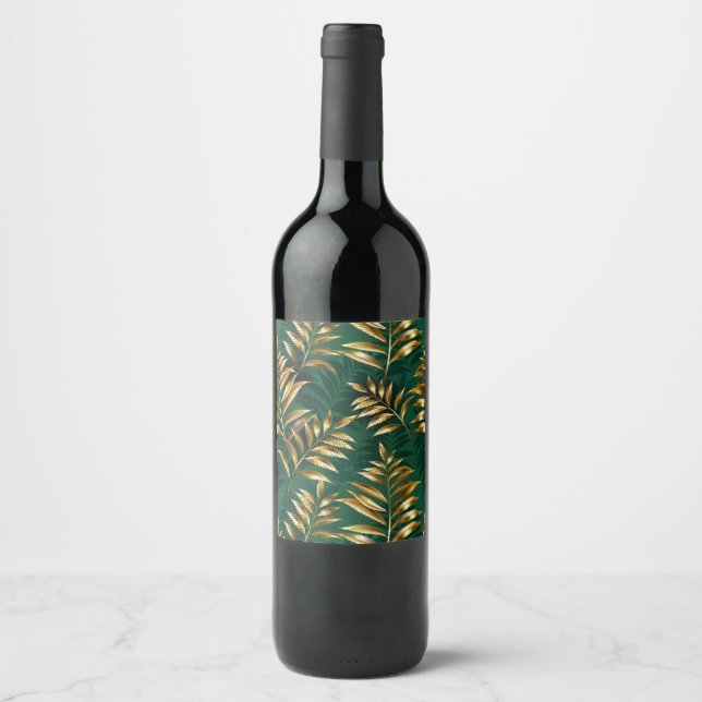 Seamless pattern with golden ferns wine label (Front)