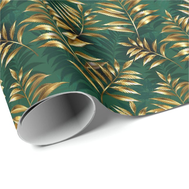 Seamless pattern with golden ferns wrapping paper (Roll Corner)